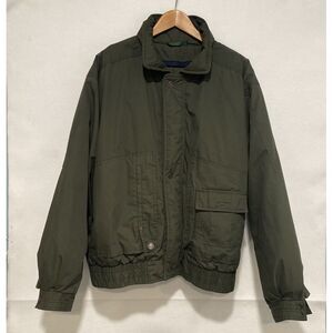 Field & Stream Men's Large Zip Insulated Lining Hidden‎ Hood Green Bomber Jacket